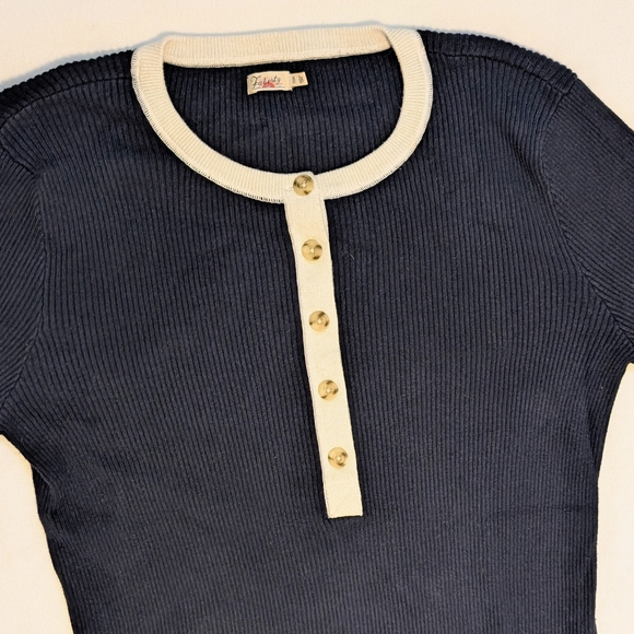 Faherty Mikki Henley Top | Navy & Cream | EUC | XL - Picture 10 of 11